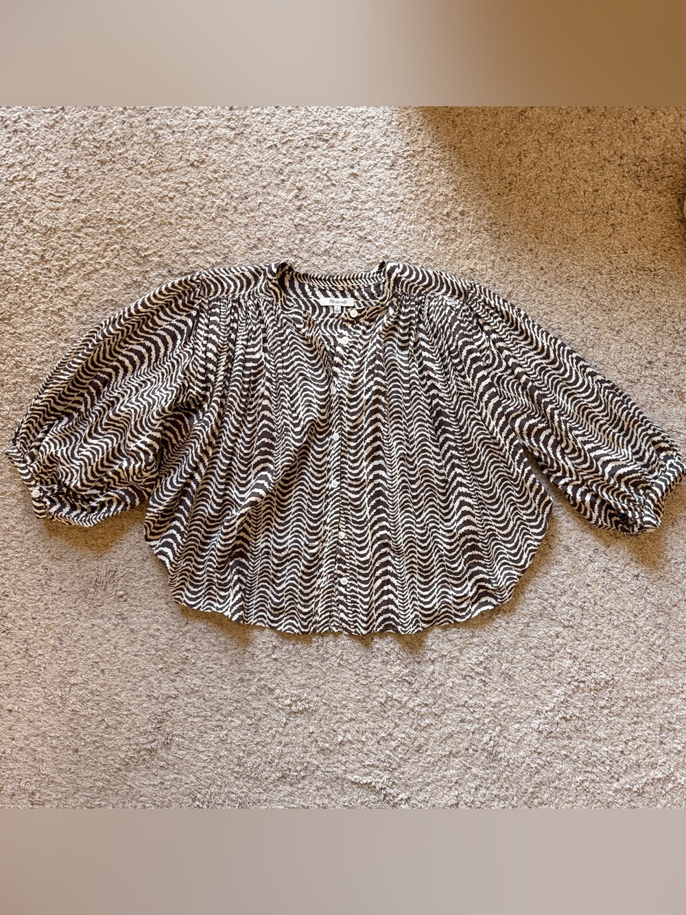 Madewell Brown and Cream Wavy Stripe Button-Up Blouse